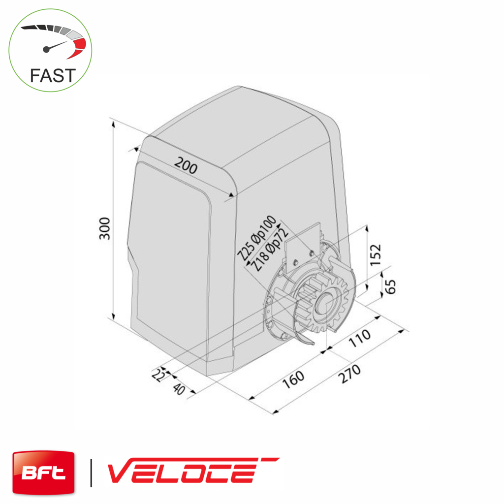 BFT ARES VELOCE BT A1000 Gate Motor spec drawing