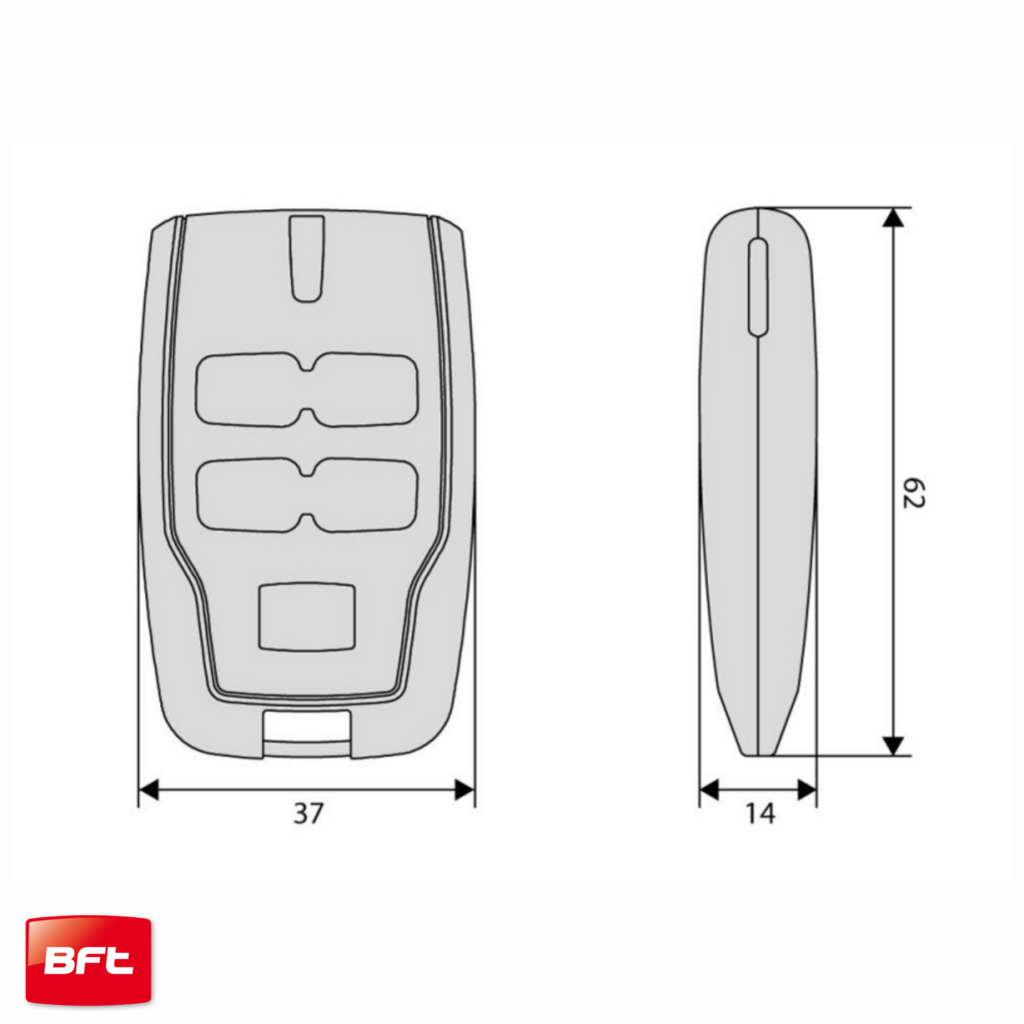 BFT Mitto B RCB 4 Button remote control spec drawing