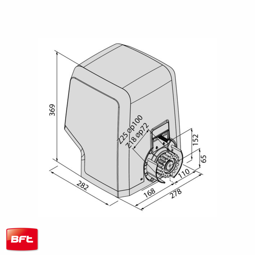 BFT ICARO ULTRA AC A2000 Gate Motor spec drawing
