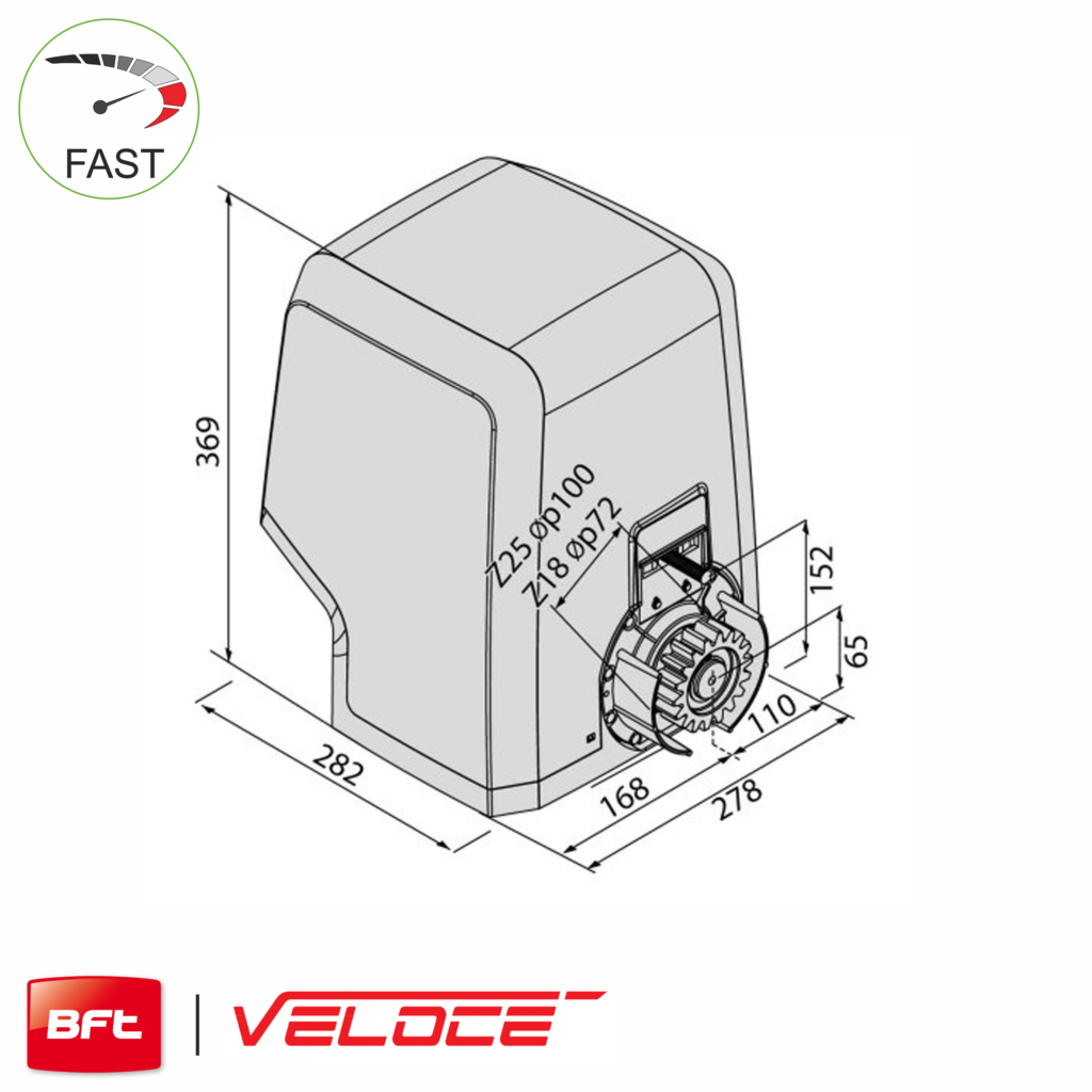BFT ICARO VELOCE AC A2000 Gate Motor spec drawing