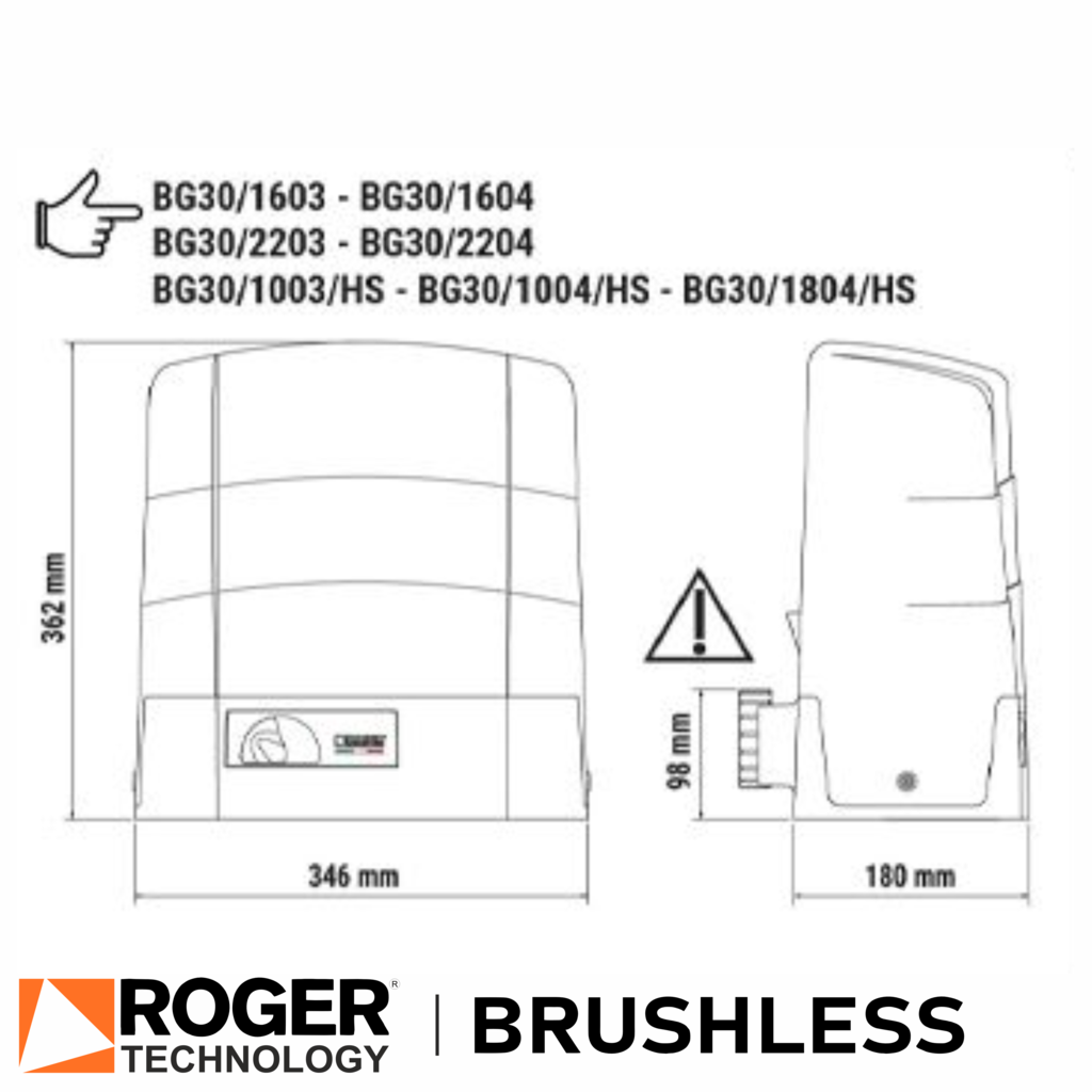Roger Technology BG30/1604 Gate Motor spec drawing