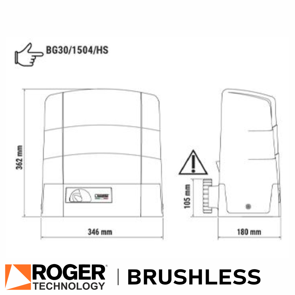 Roger Technology BG30/1604 Gate Motor spec drawing