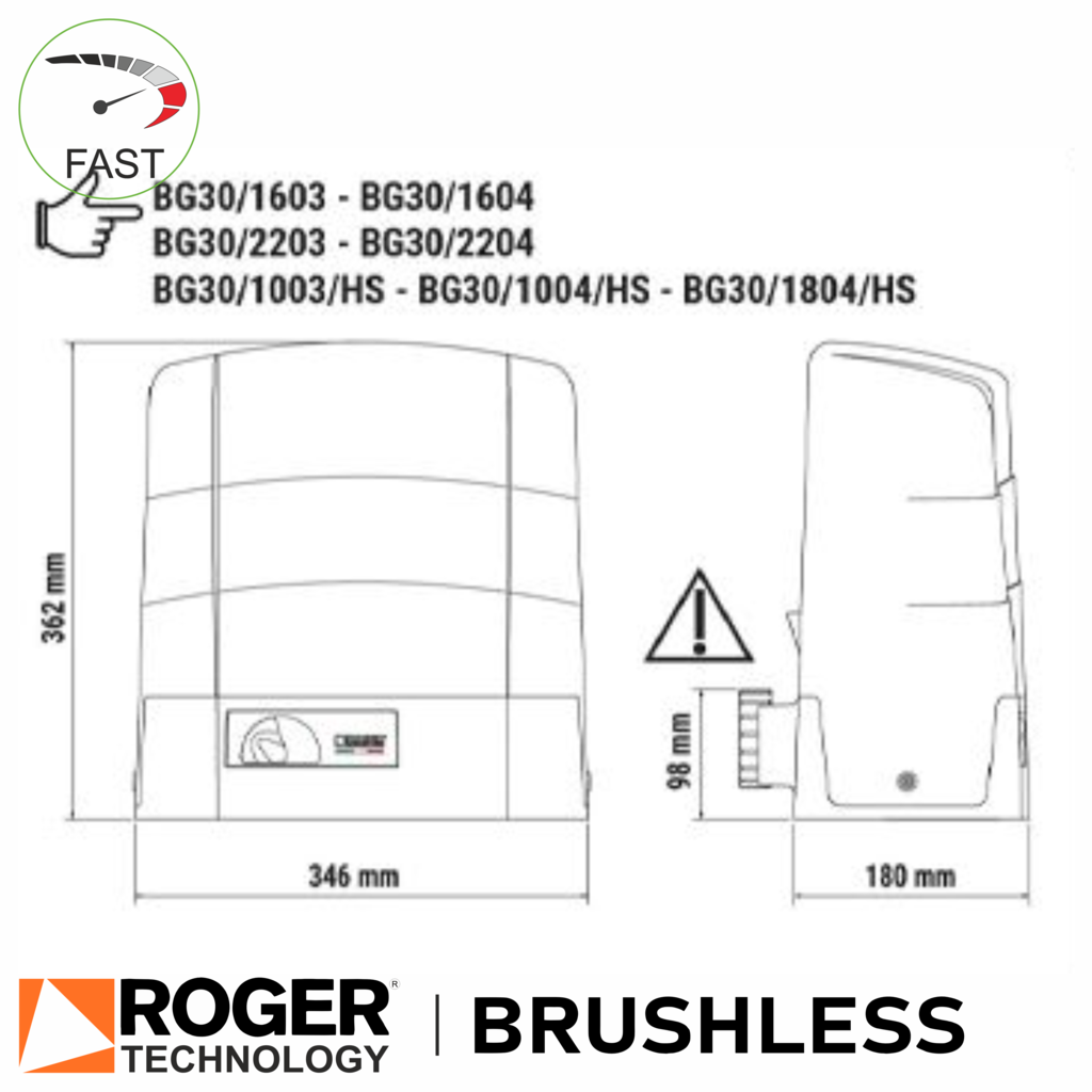 Roger Technology BG30/1804/HS Gate Motor spec drawing