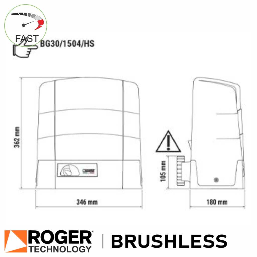 Roger Technology BG30/1804/HS Gate Motor spec drawing