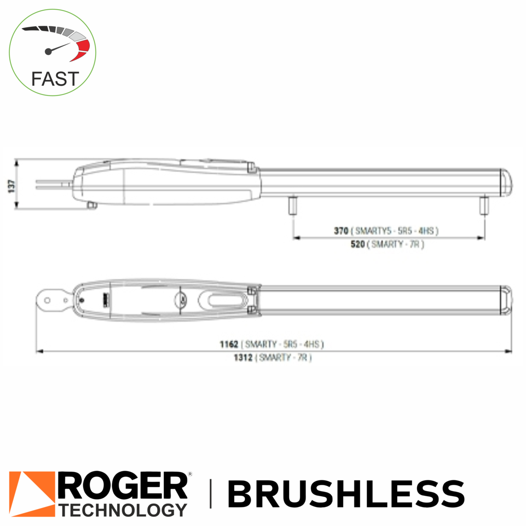 Roger Technology Smarty4/HS Gate Motor spec Drawing