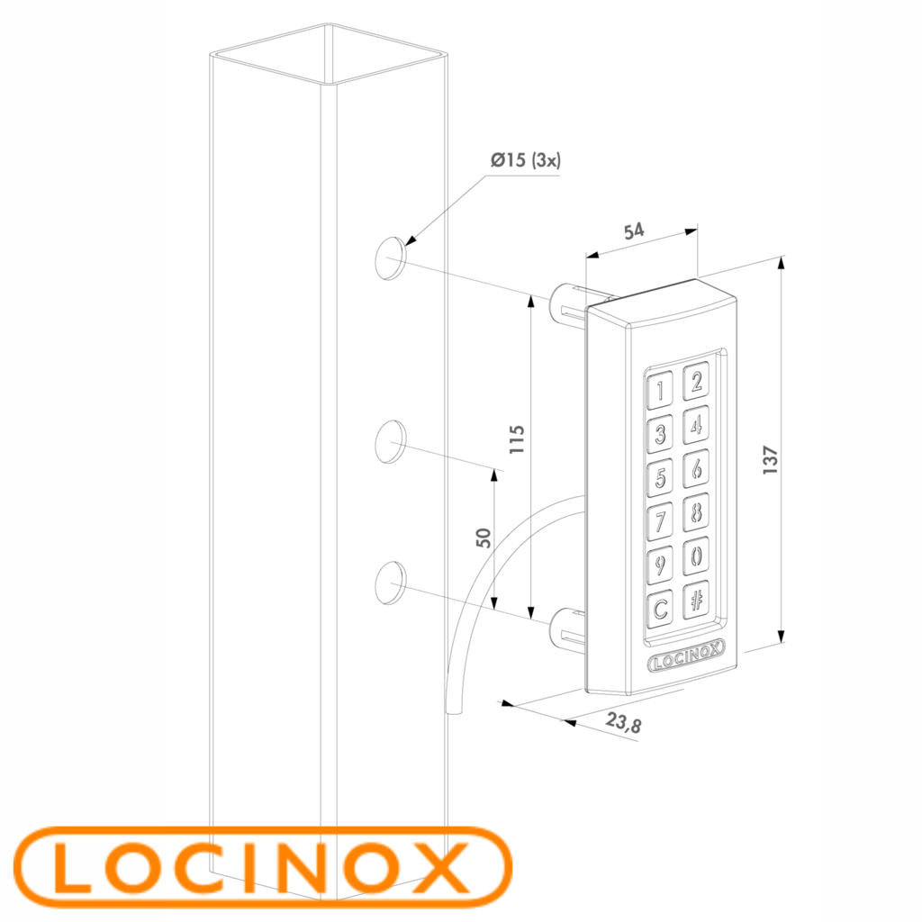 Locinox Slimstone-2 Zilv Keypad spec drawing
